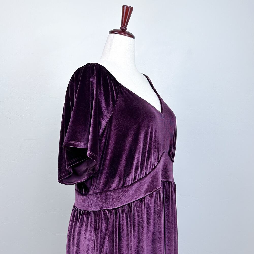 Torrid Winetasting Velvet Stretchy V-Neck Flutter Sleeve Surplice Maxi Dress 3X - Picture 6 of 13